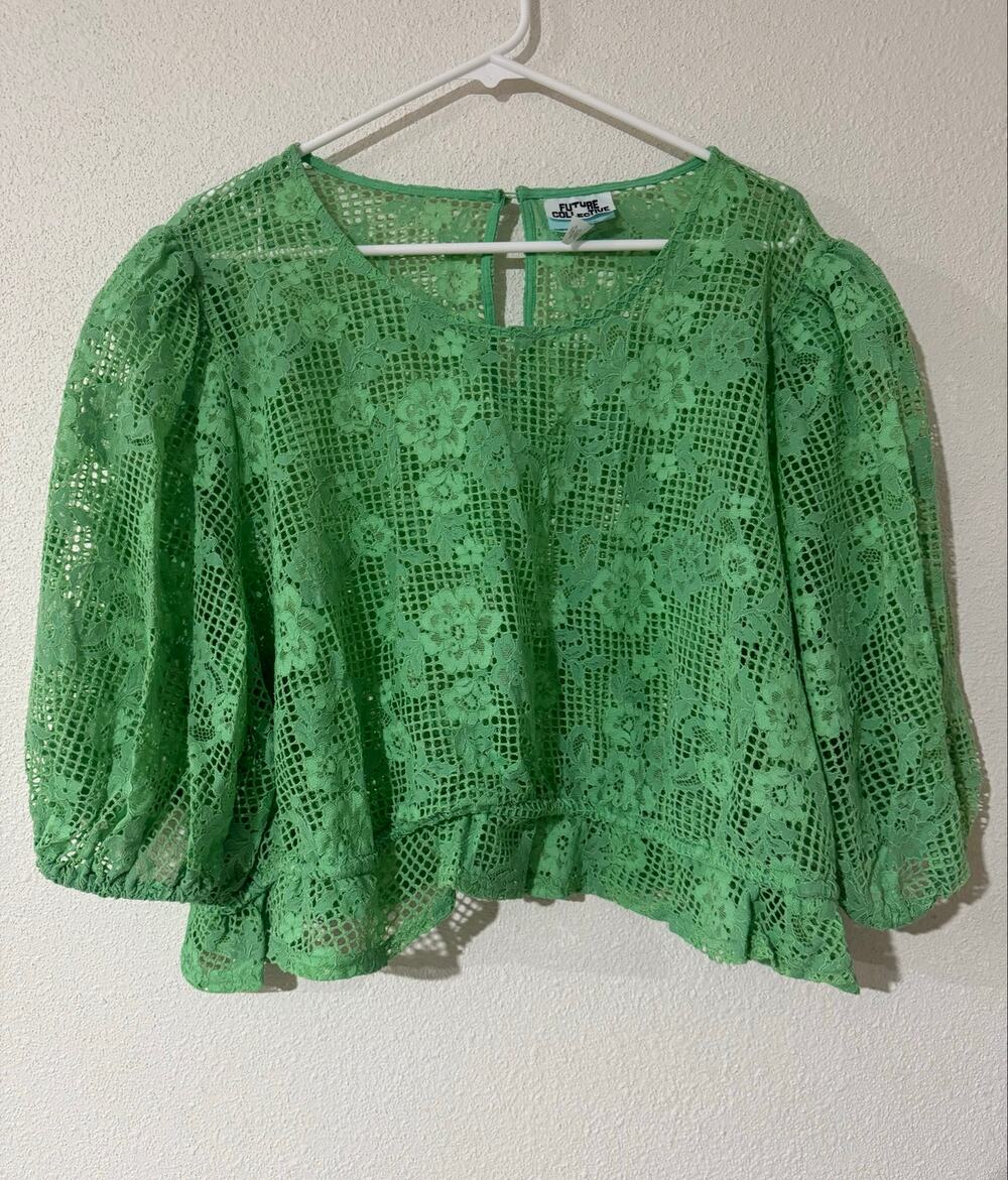 Future Collective Green Lace Peplum PuffSleeve BlouseTop 3X Cottagecore Romantic